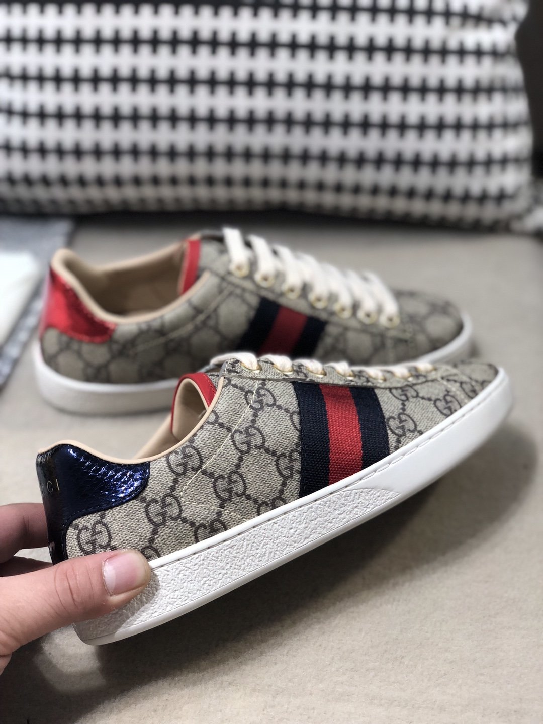 Women's Beige & dark-brown coated-canvas sneakers