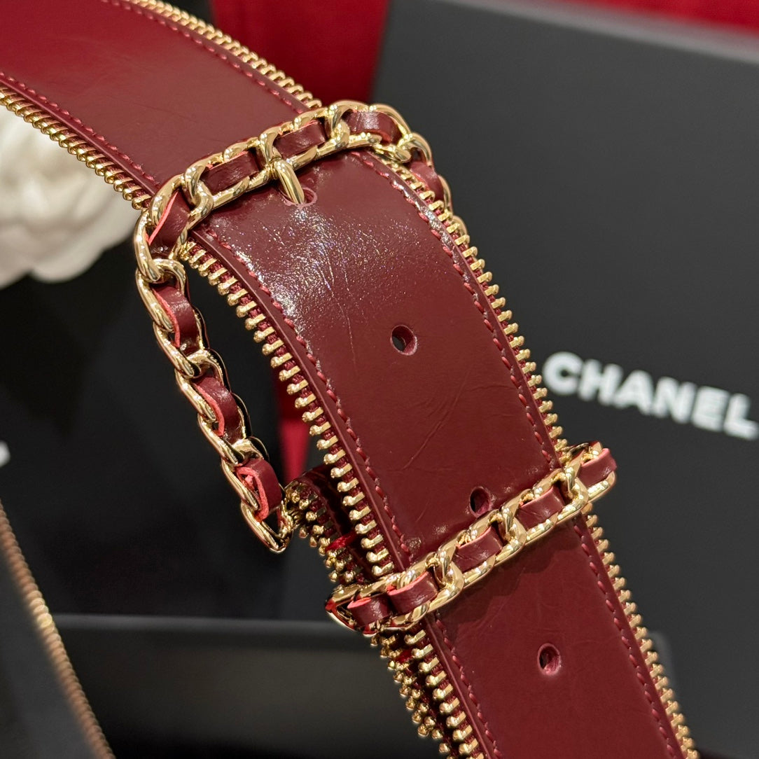 Burgundy & Gold Zipper Belt