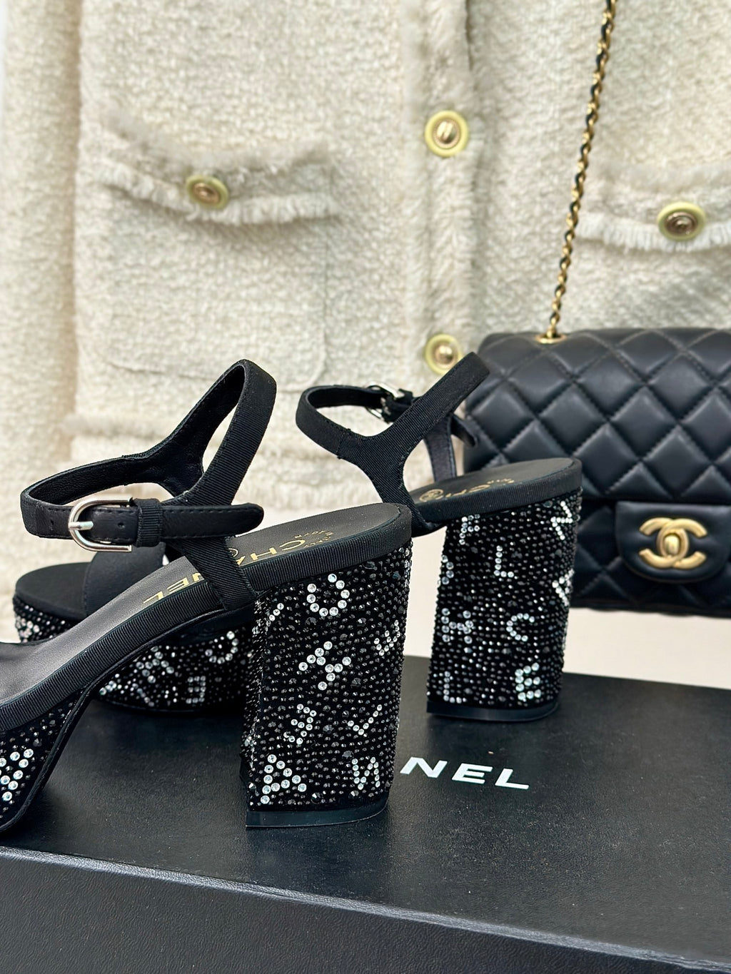 Black & Silver CC Sandals