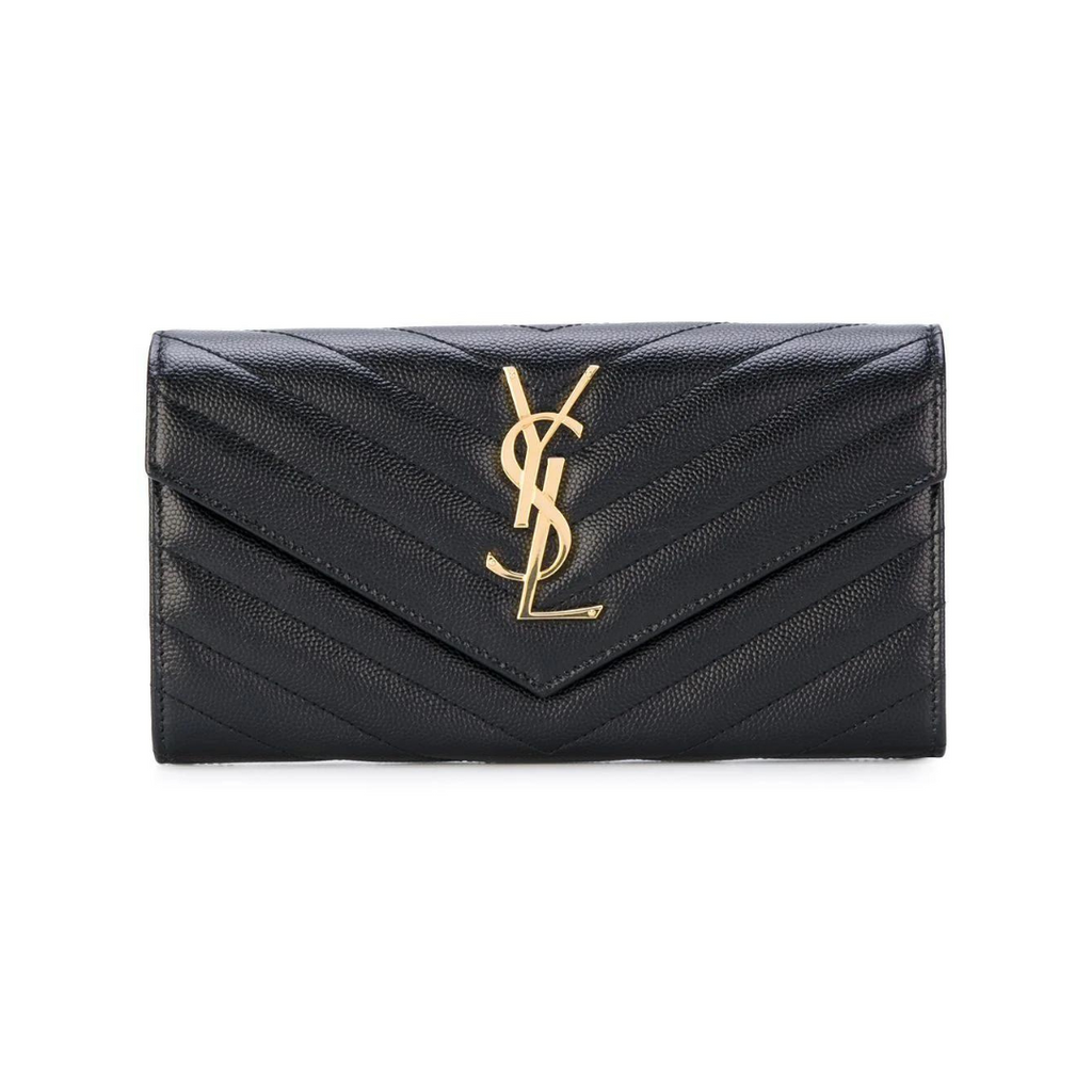 Black Large Flap Wallet With Gold-Tone Hardware