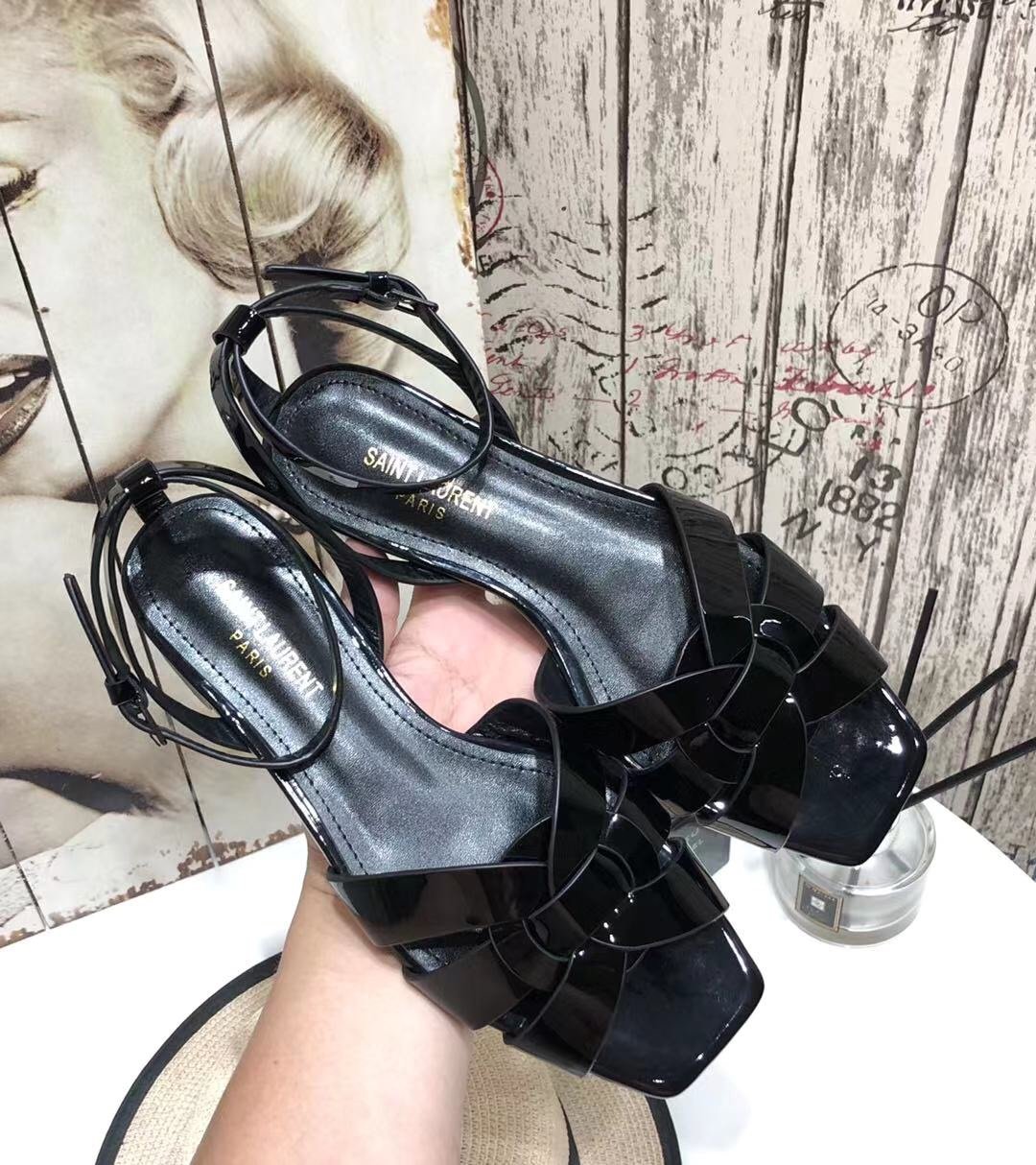 YT flat sandals in Black patent leather