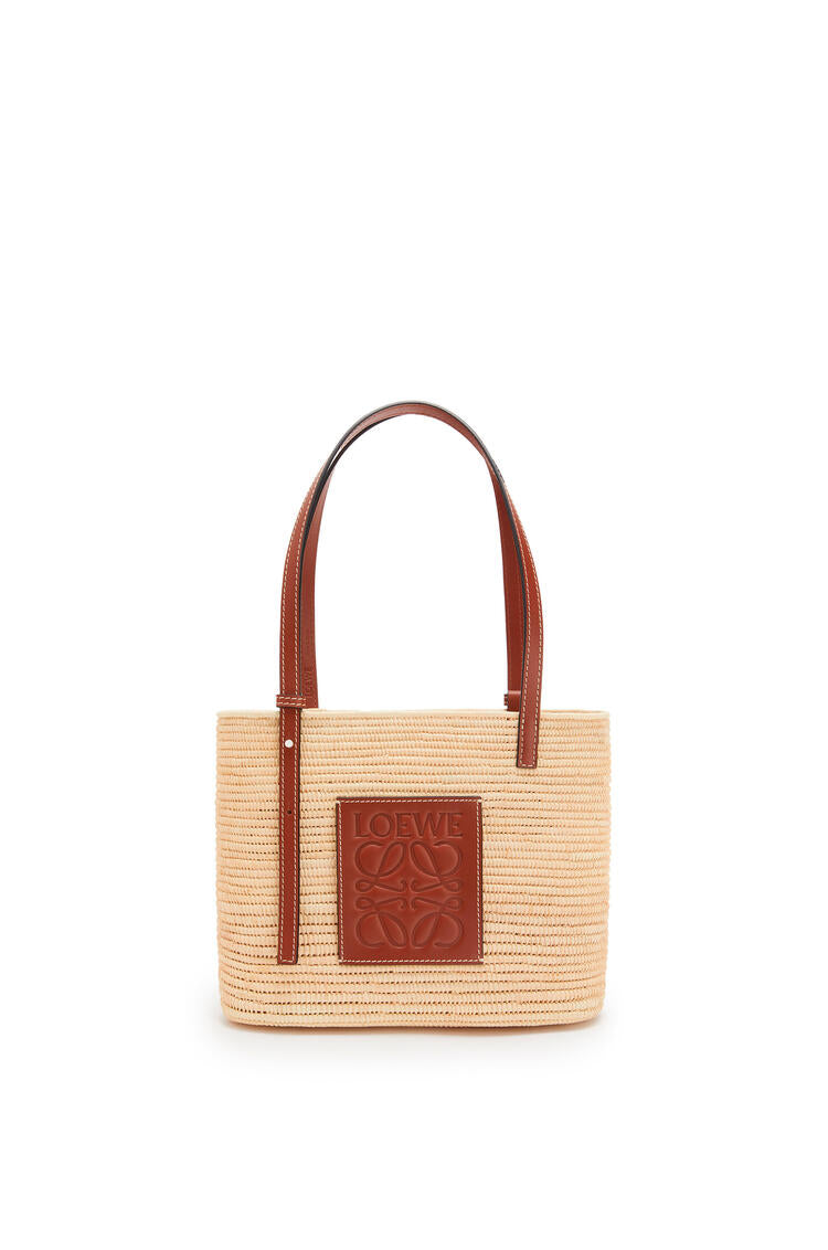 Natural & pecan raffia small square basket bag