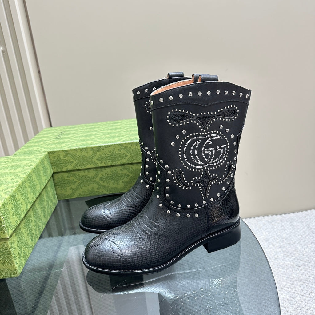 Black Boot With Double G & Studs