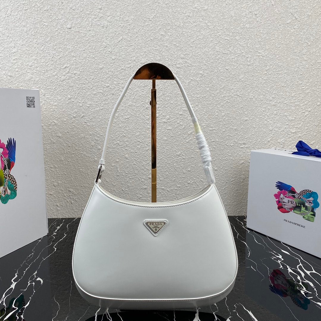 White PC brushed leather shoulder bag