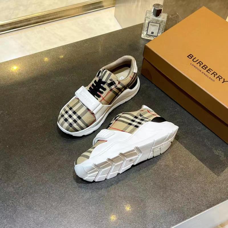 Women's Beige Vintage Check and Leather Sneakers