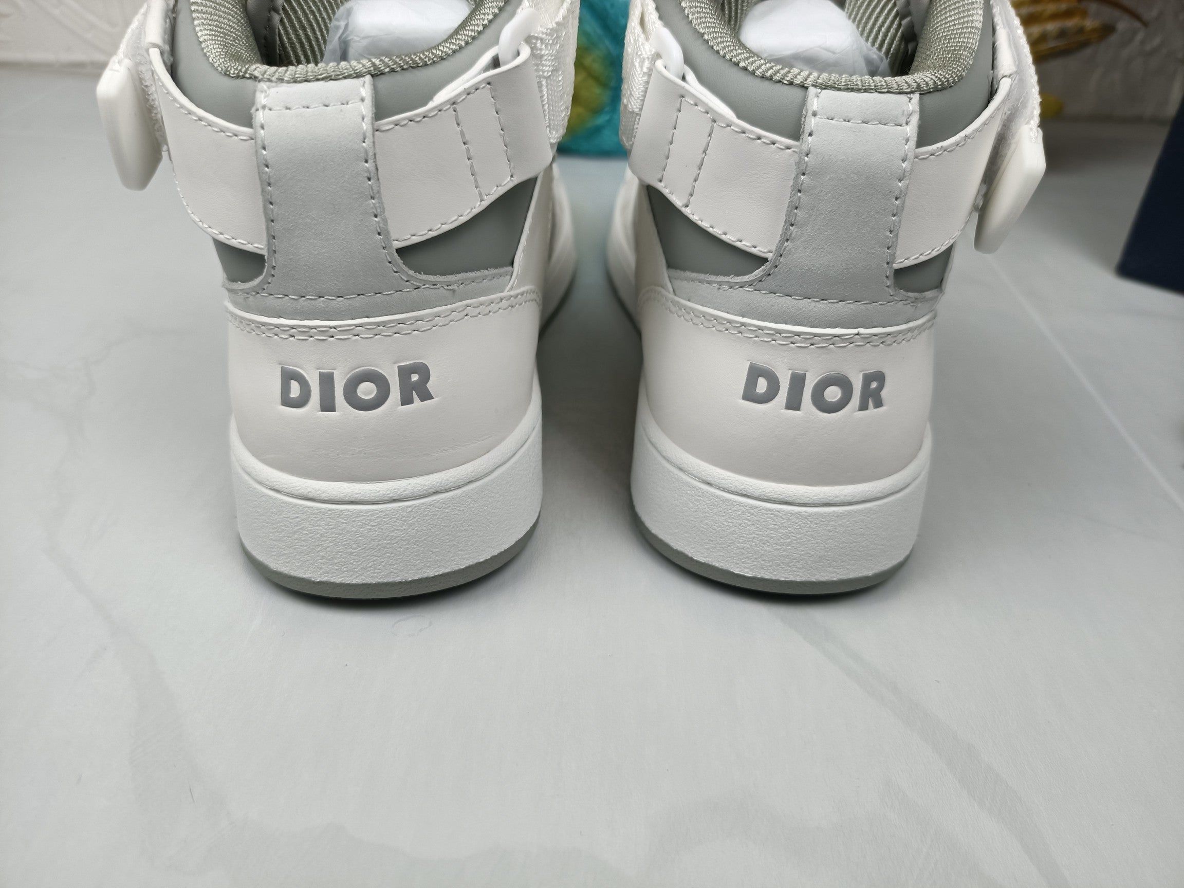 Women's White and gray DB mid-top sneaker