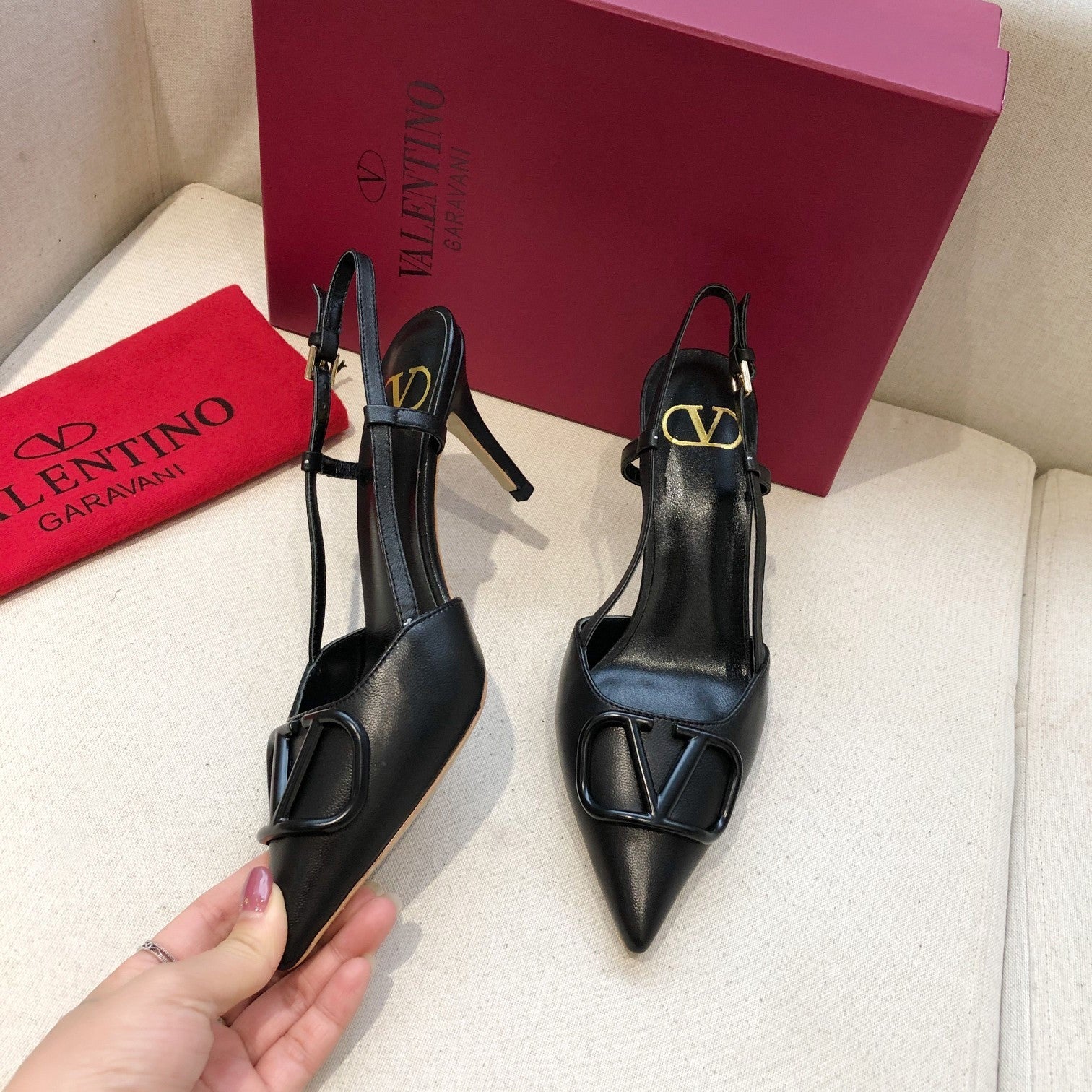 Black leather slingback pump 80 mm