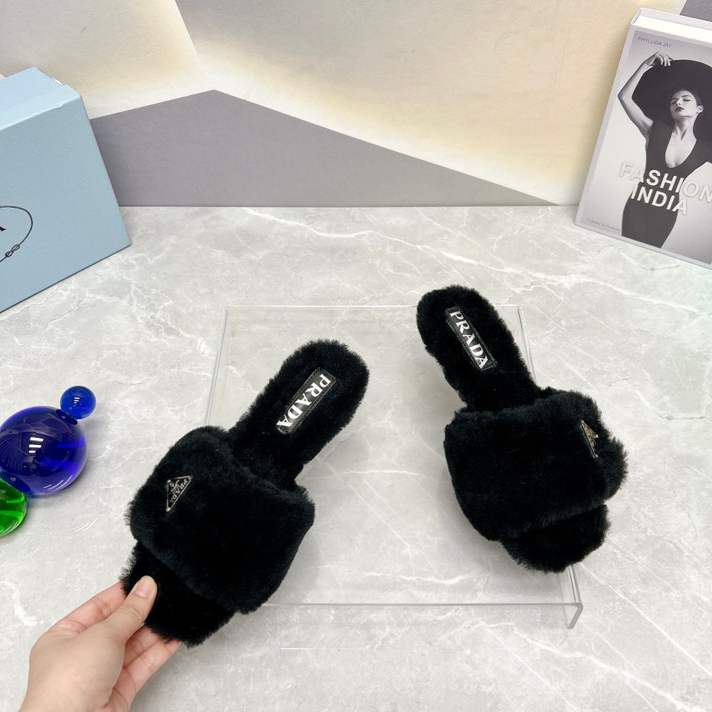 Black Shearling Sandals
