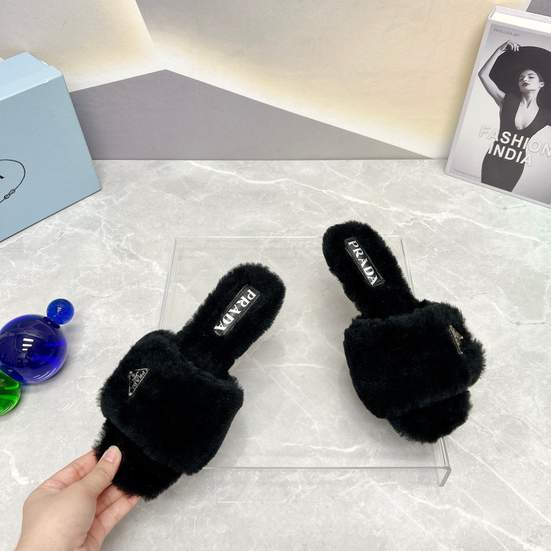 Black Shearling Sandals