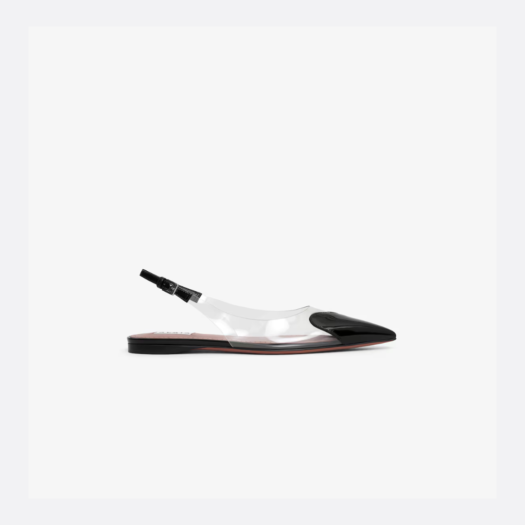 Black LC Flat Slingbacks In Patent Leather