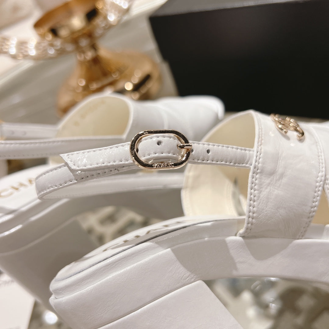 White C Patent Sandals