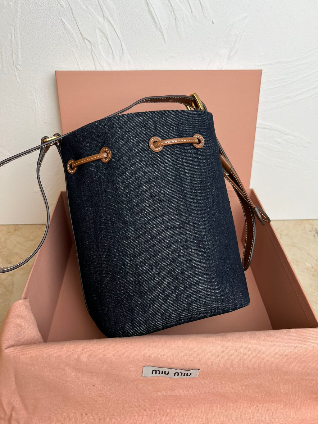 Blue/Brandy Denim & Leather Bucket Bag