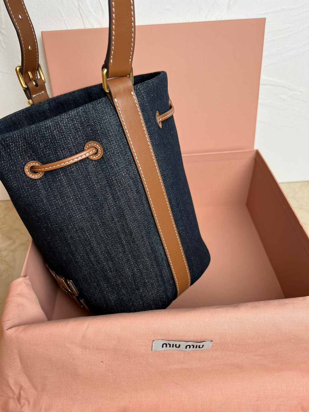 Blue/Brandy Denim & Leather Bucket Bag