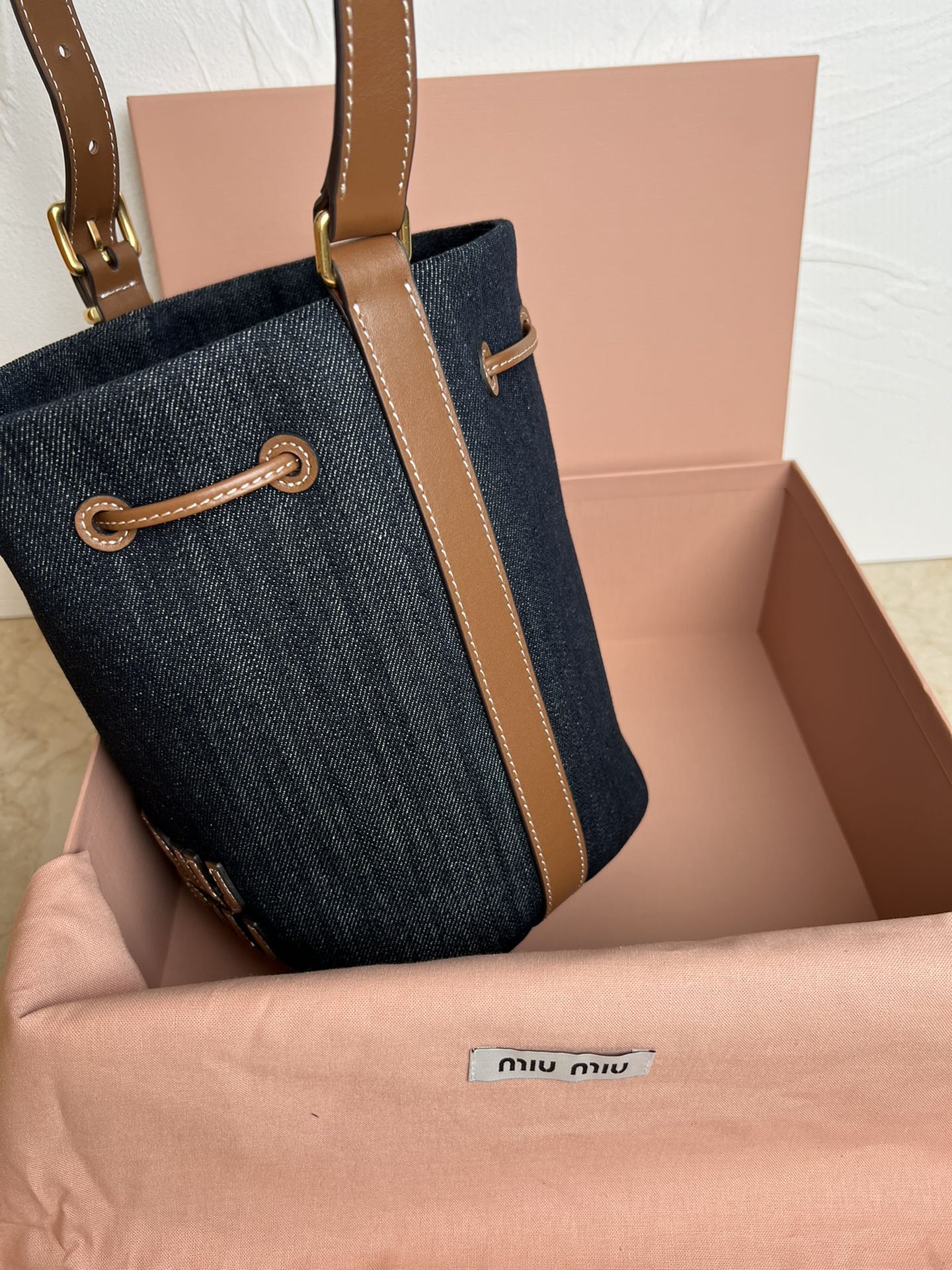 Blue/Brandy Denim & Leather Bucket Bag