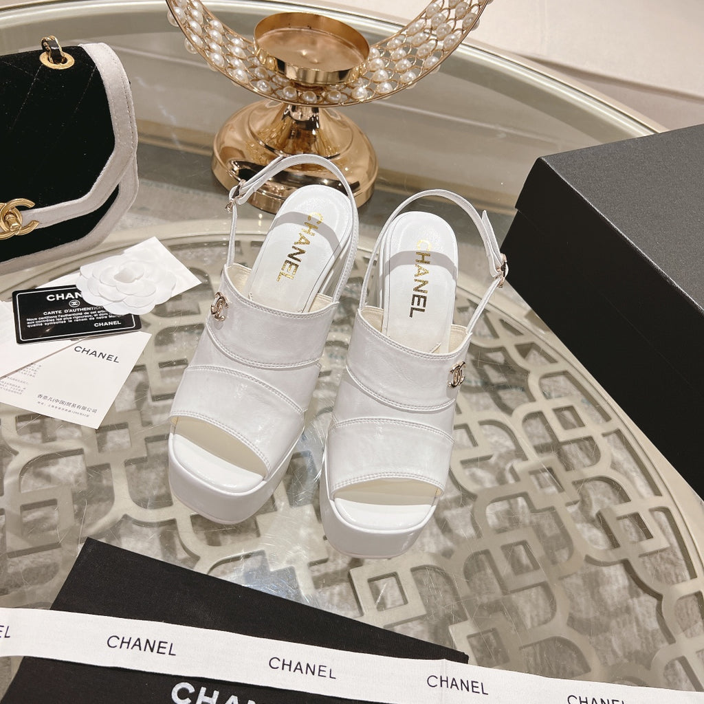 White C Patent Sandals