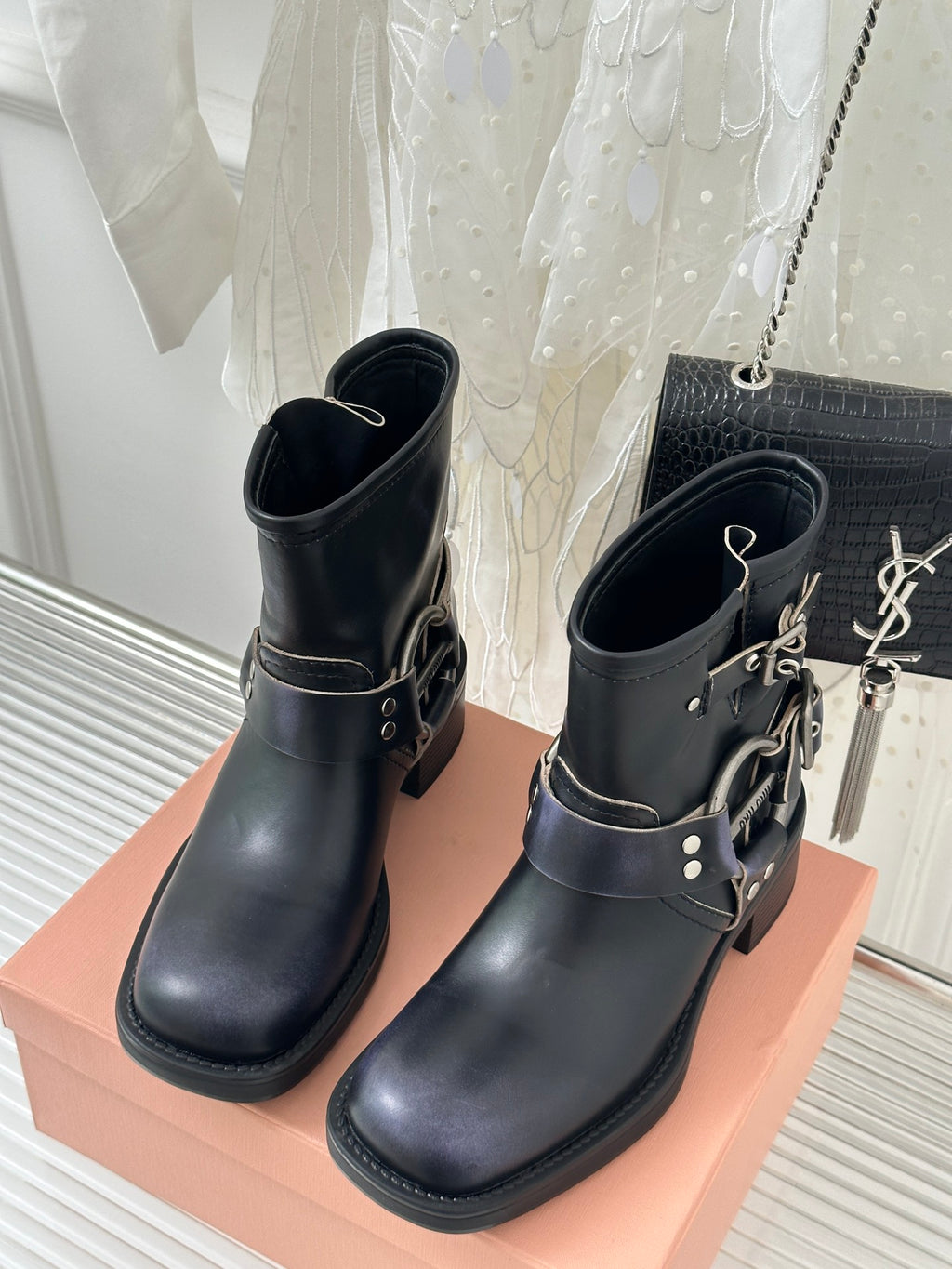 Black Vintage-Look Leather Booties