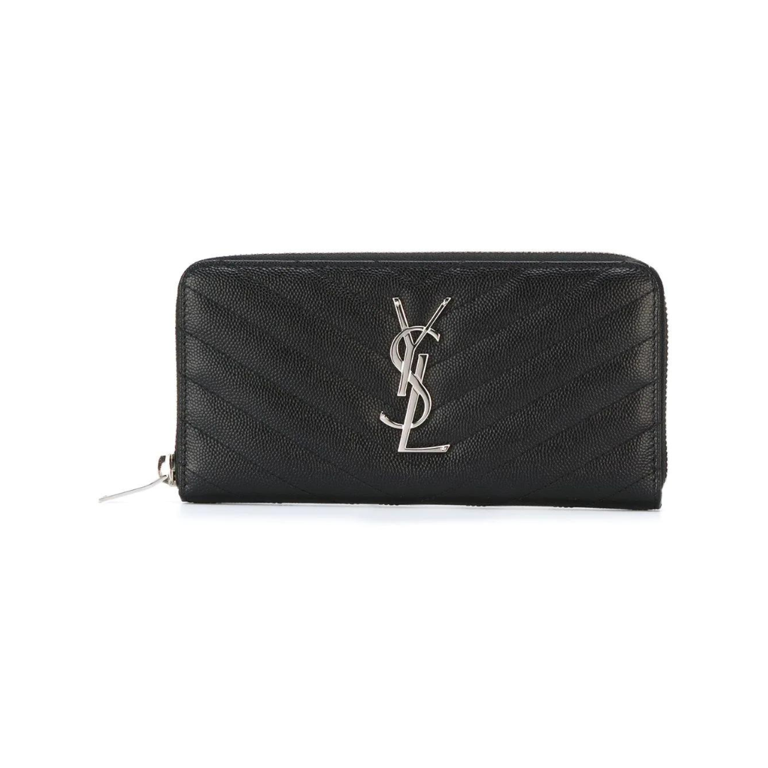 Black Zip-Around Wallet With Silver-Tone Hardware