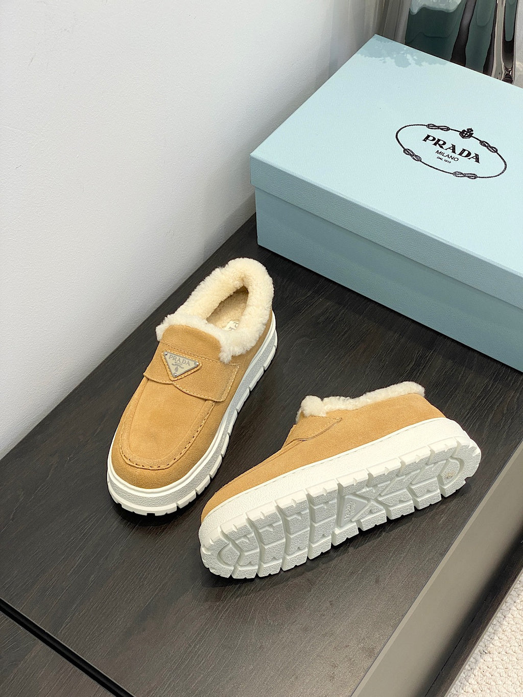 Ecru Suede Loafer Booties