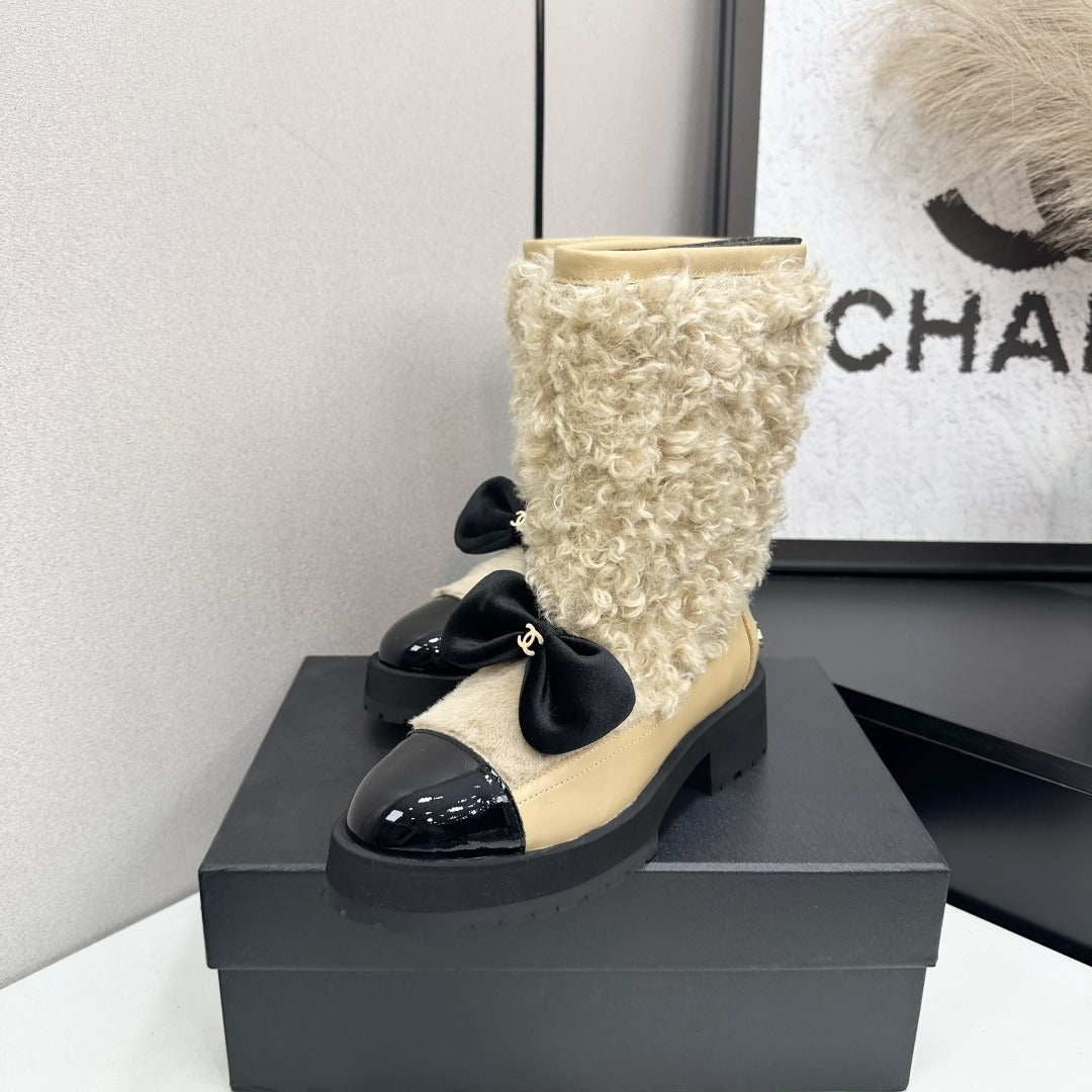 Beige & Black Short Boots