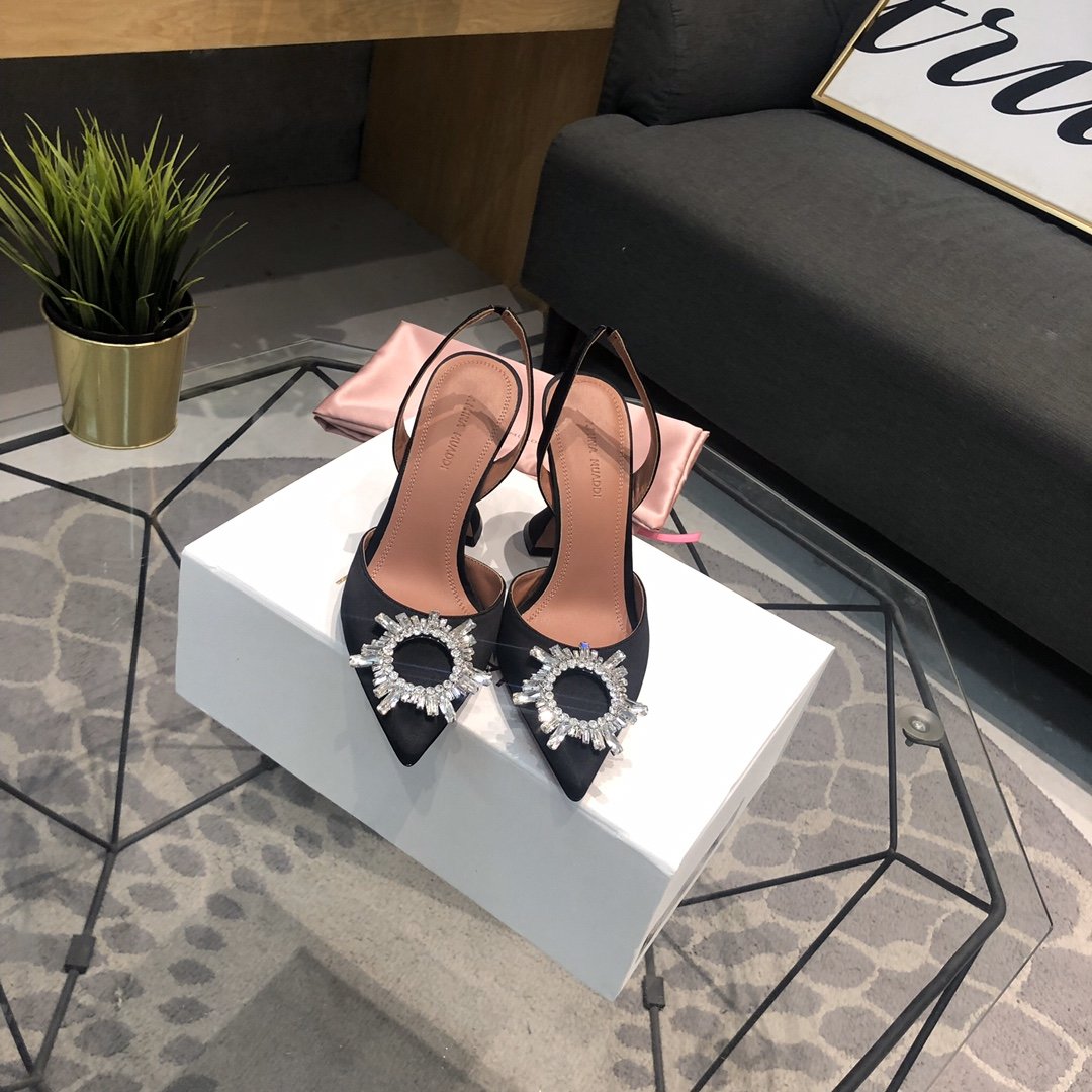 AB crystal-embellished satin slingback pumps