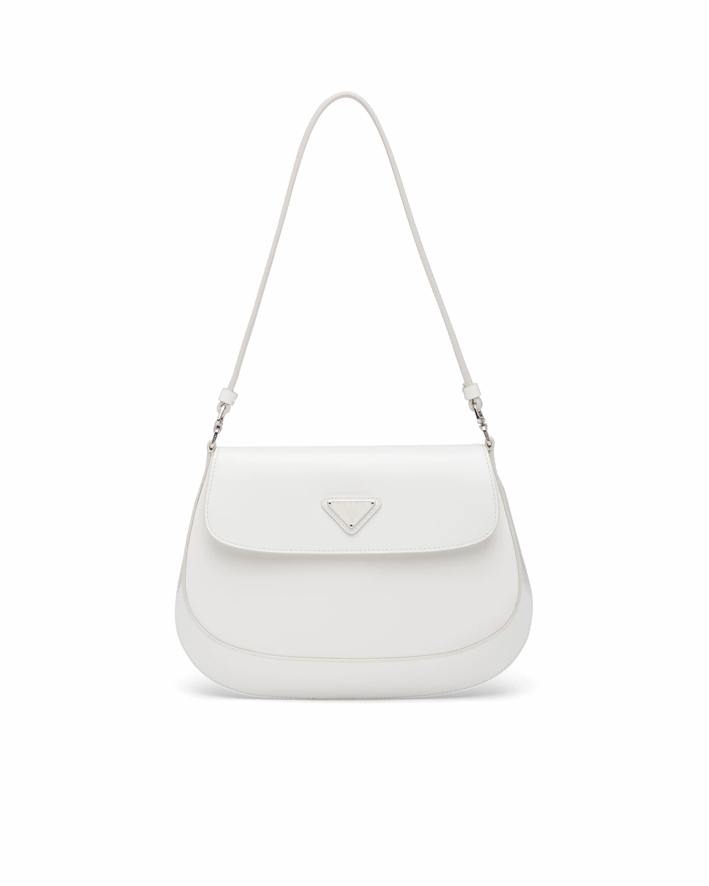 White PC brushed leather shoulder bag with flap
