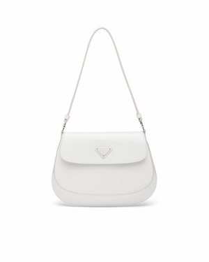 White PC brushed leather shoulder bag with flap