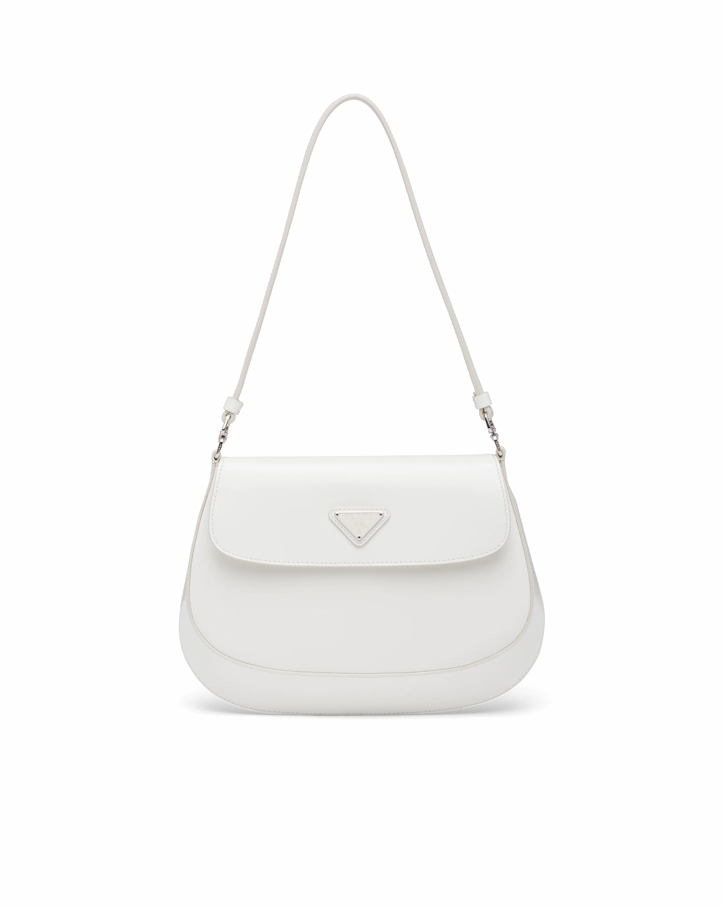 White PC brushed leather shoulder bag with flap