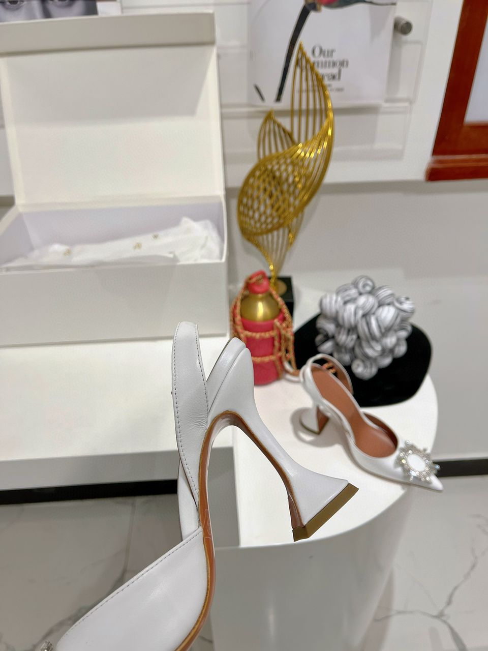 White AB Sling Heel Pumps