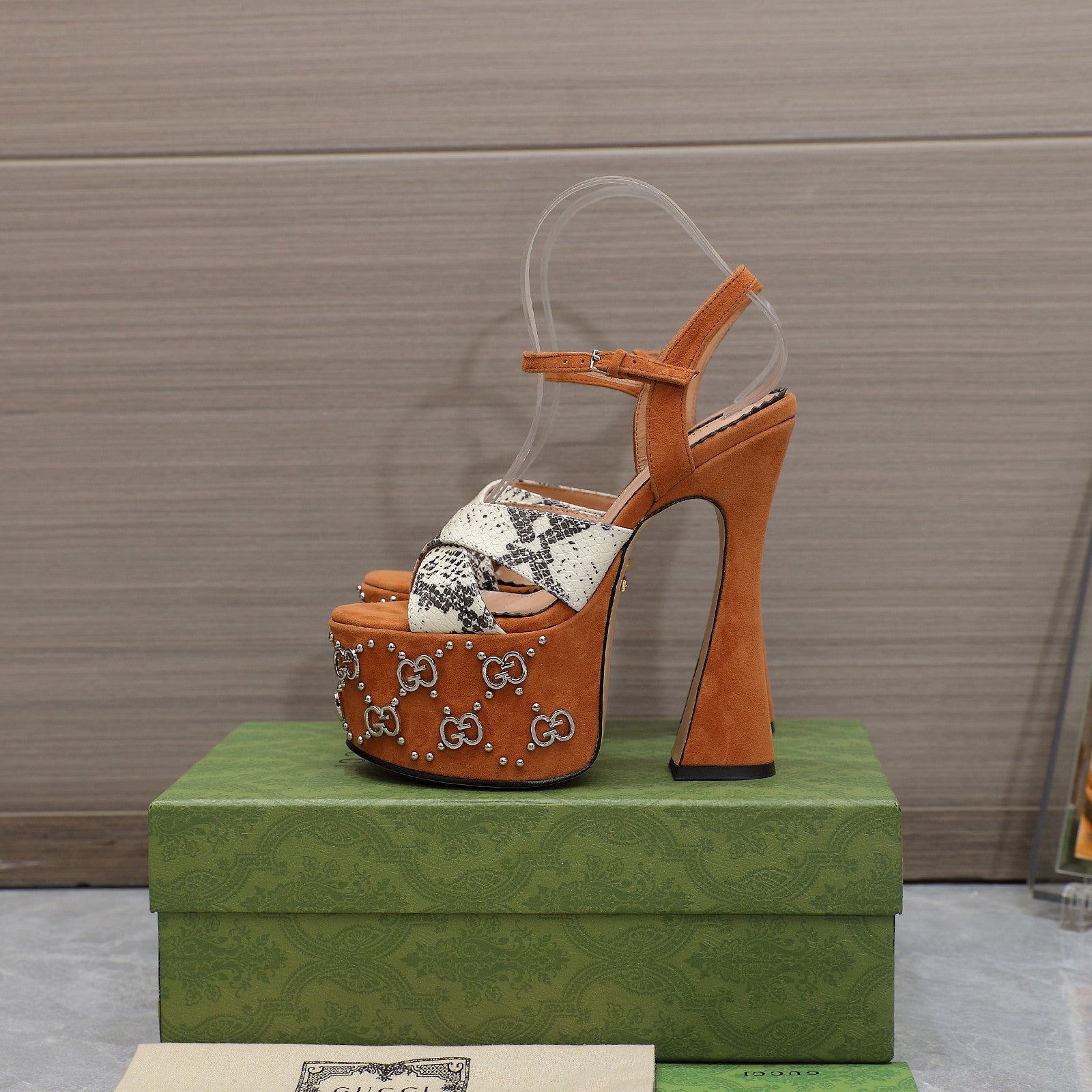 Natural python print interlocking studs sandal