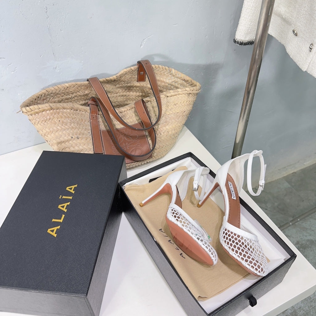 White High Fishnet Pumps