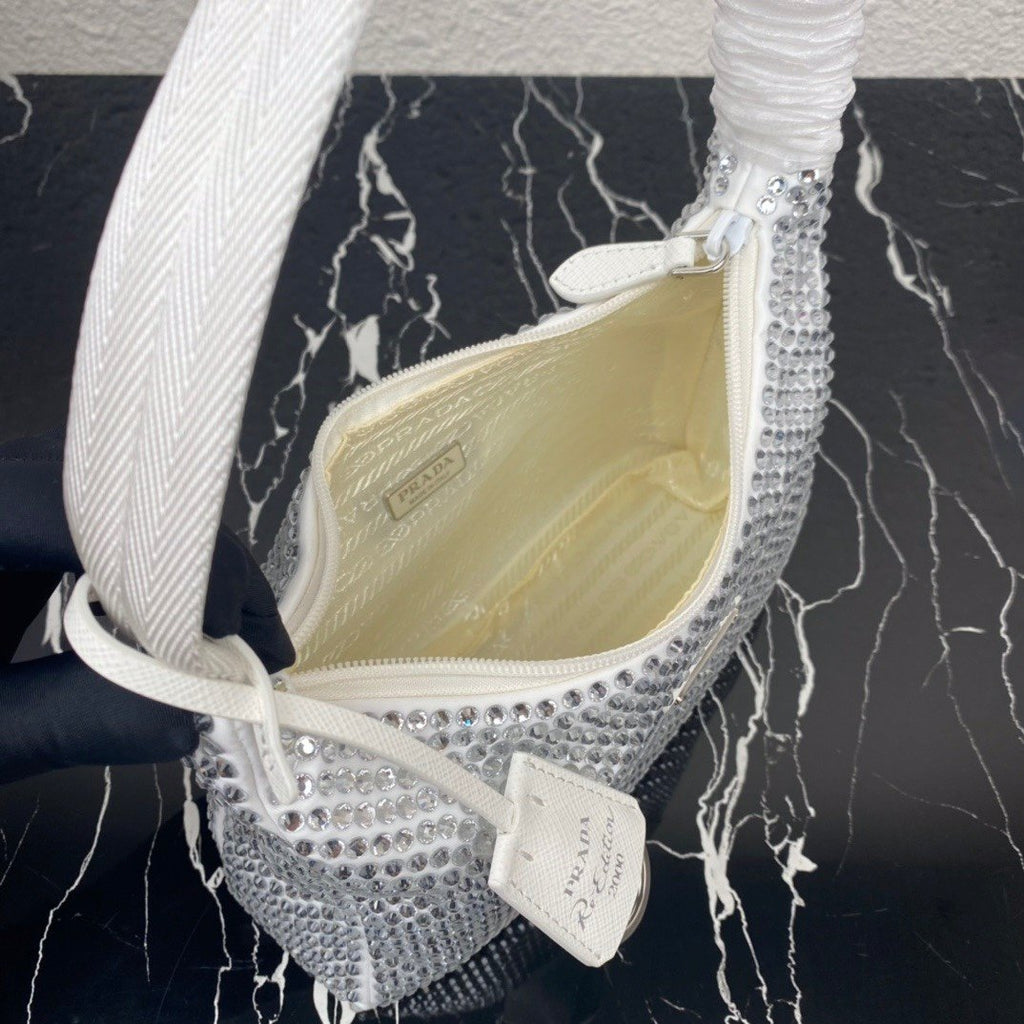 White satin mini-bag with crystals