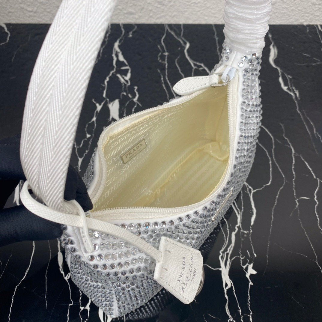 White satin mini-bag with crystals