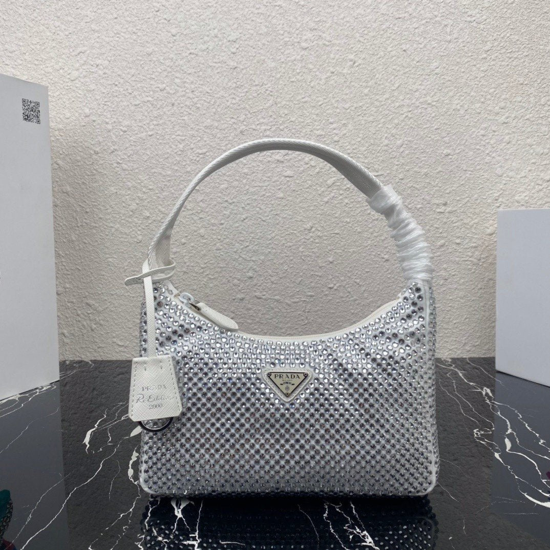 White satin mini-bag with crystals