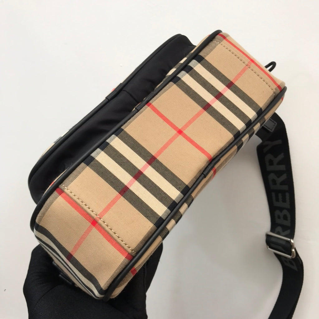 Beige Vintage Check and Leather Crossbody Bag
