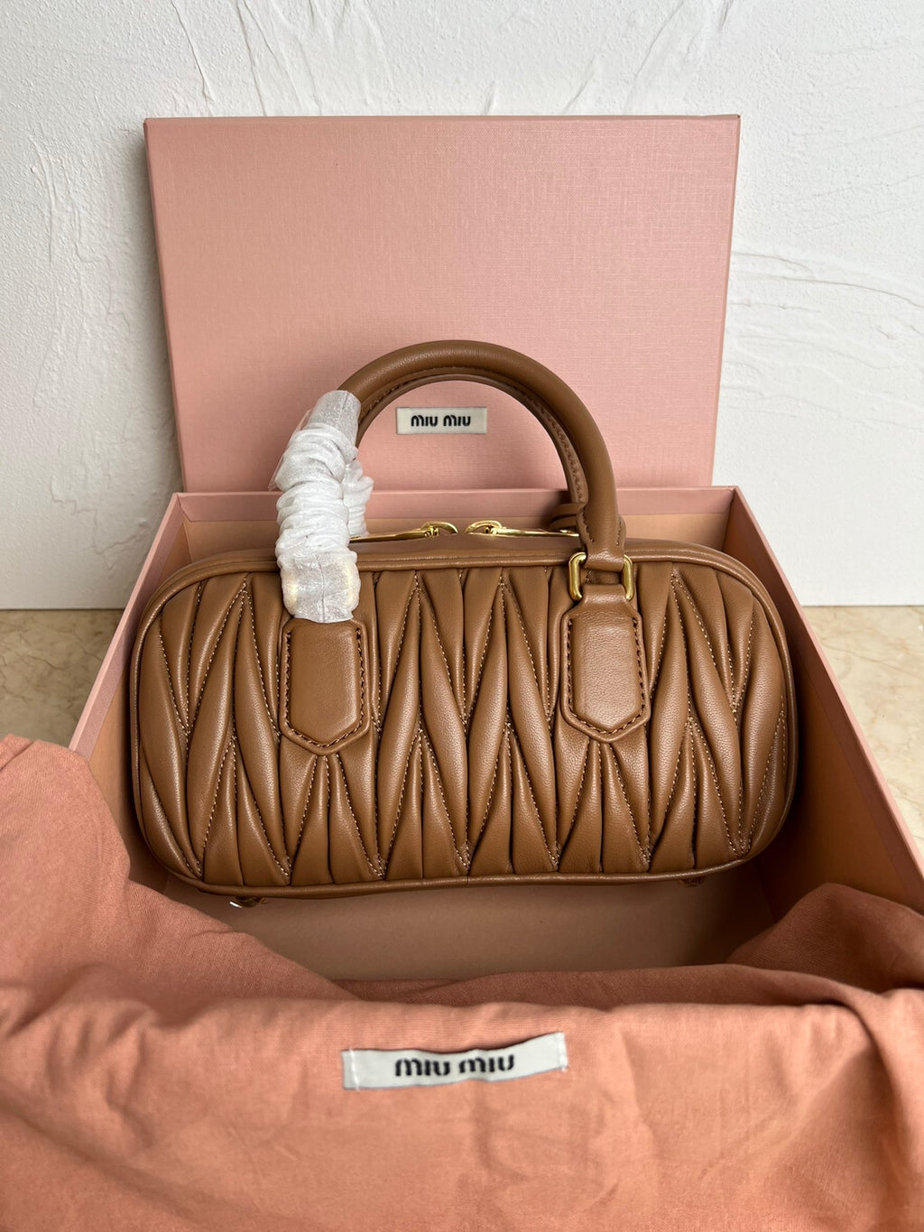 Caramel Arcadie Matelassé Leather Bag