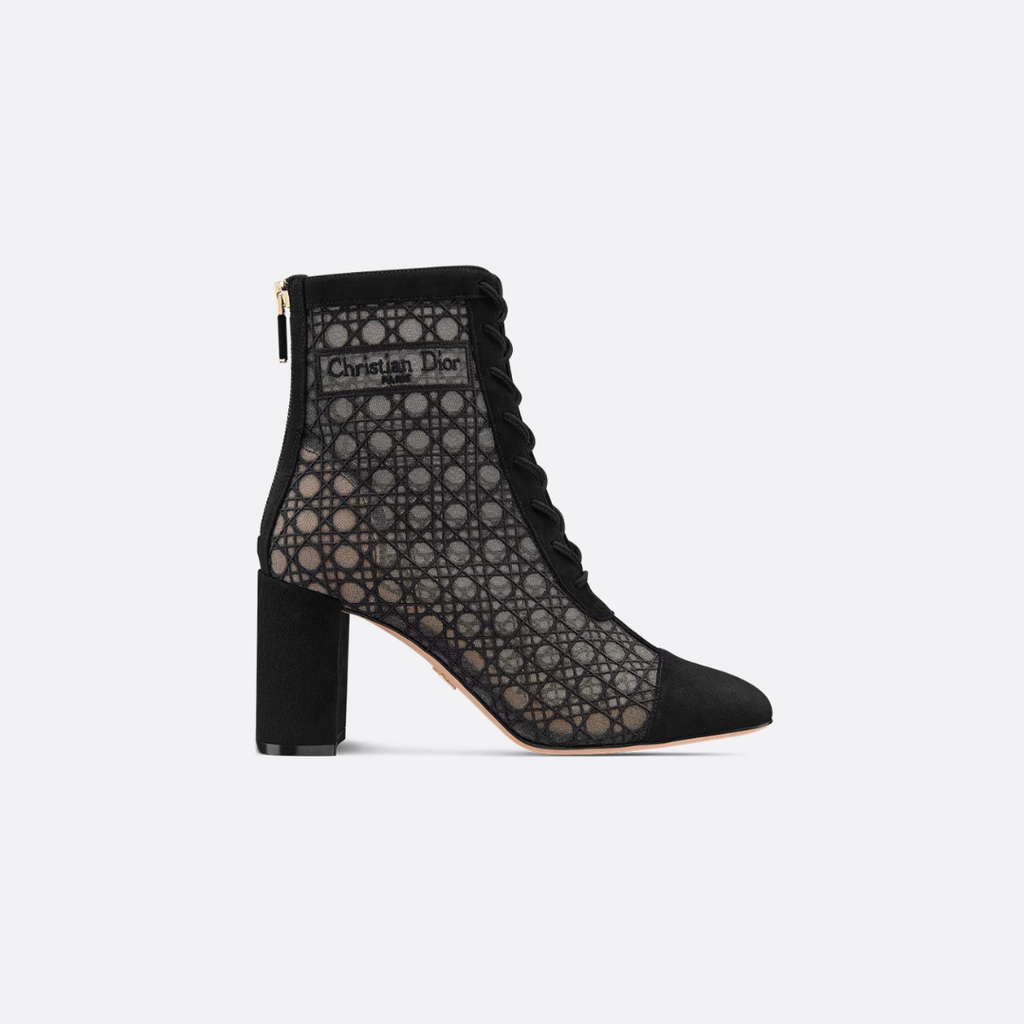 Black Cannage Motif & Suede ND Heeled Ankle Boot