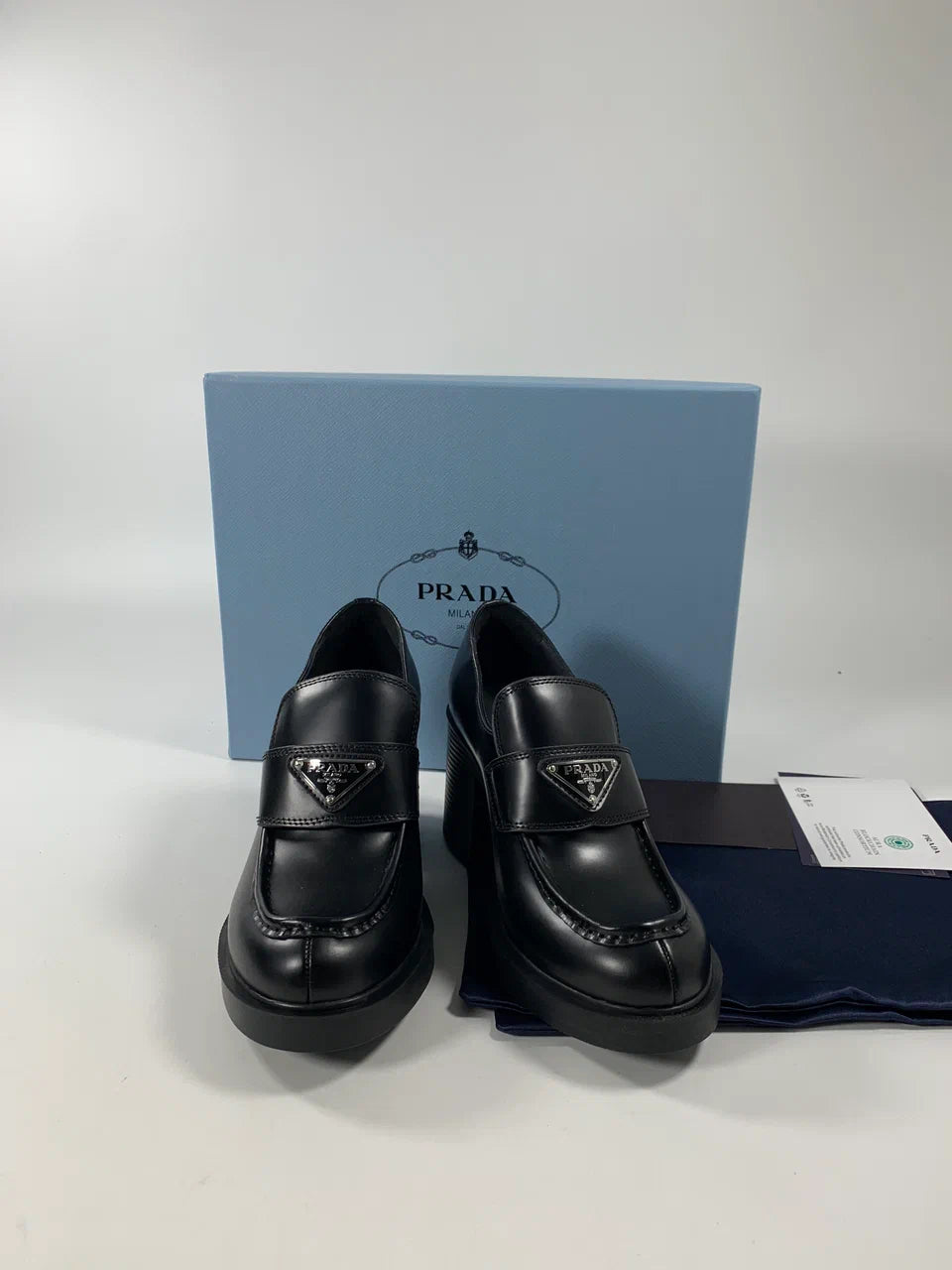 Black PC high-heeled brushed leather loafers