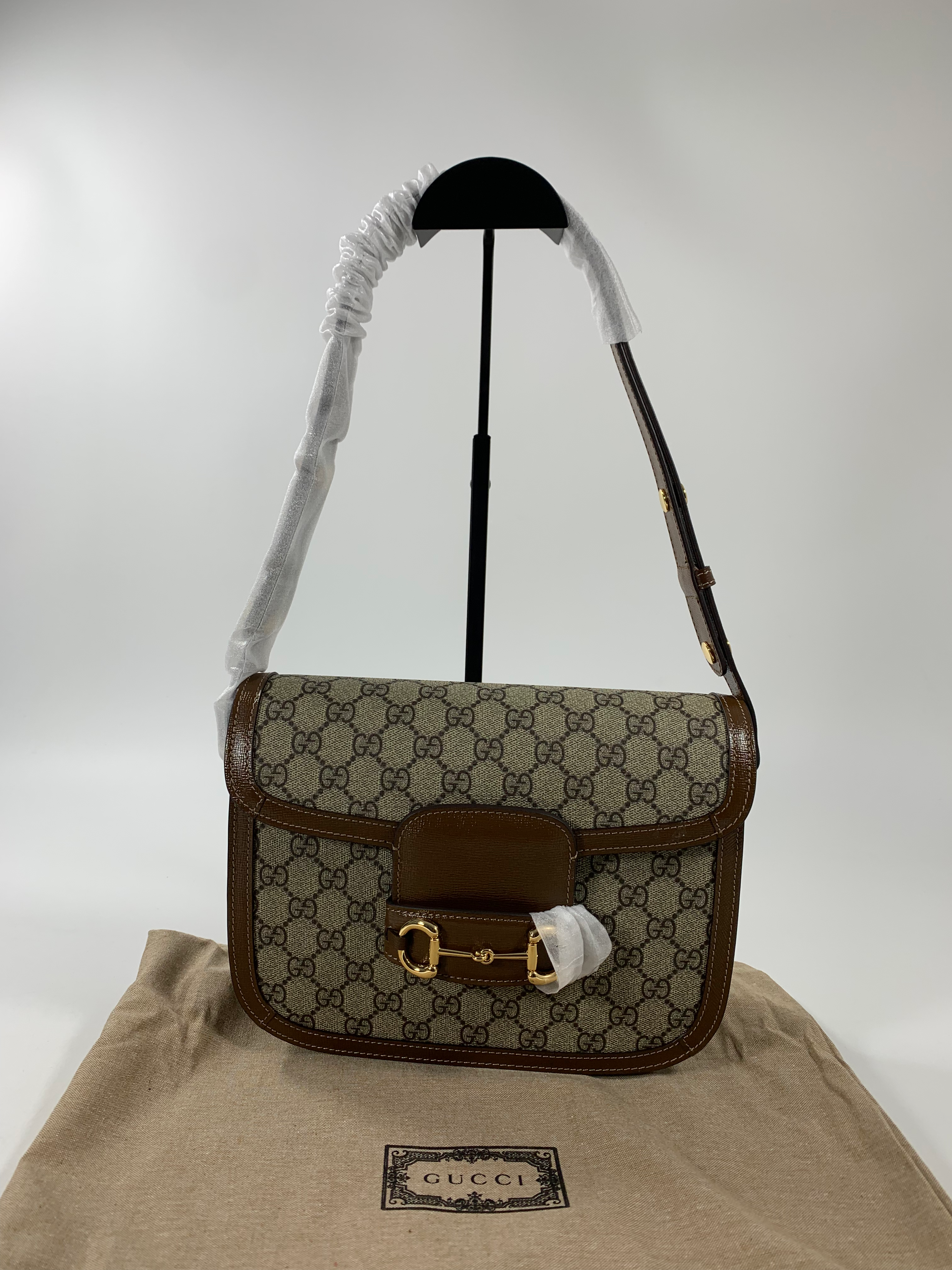 Beige & dark-brown GH medium printed coated-canvas shoulder bag