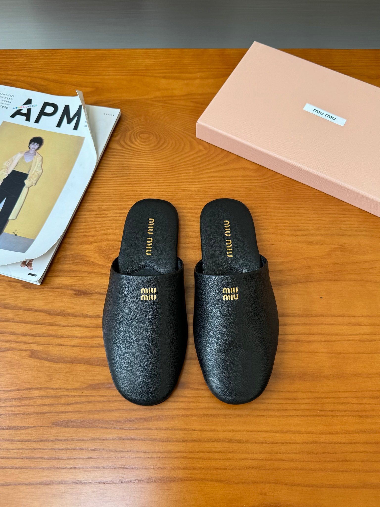 Black Leather Slippers