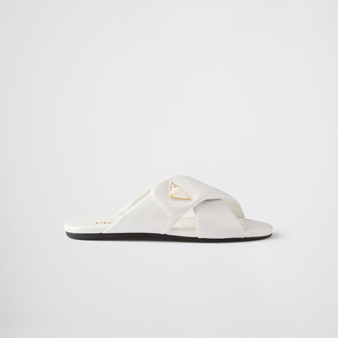 White Padded Leather Slides