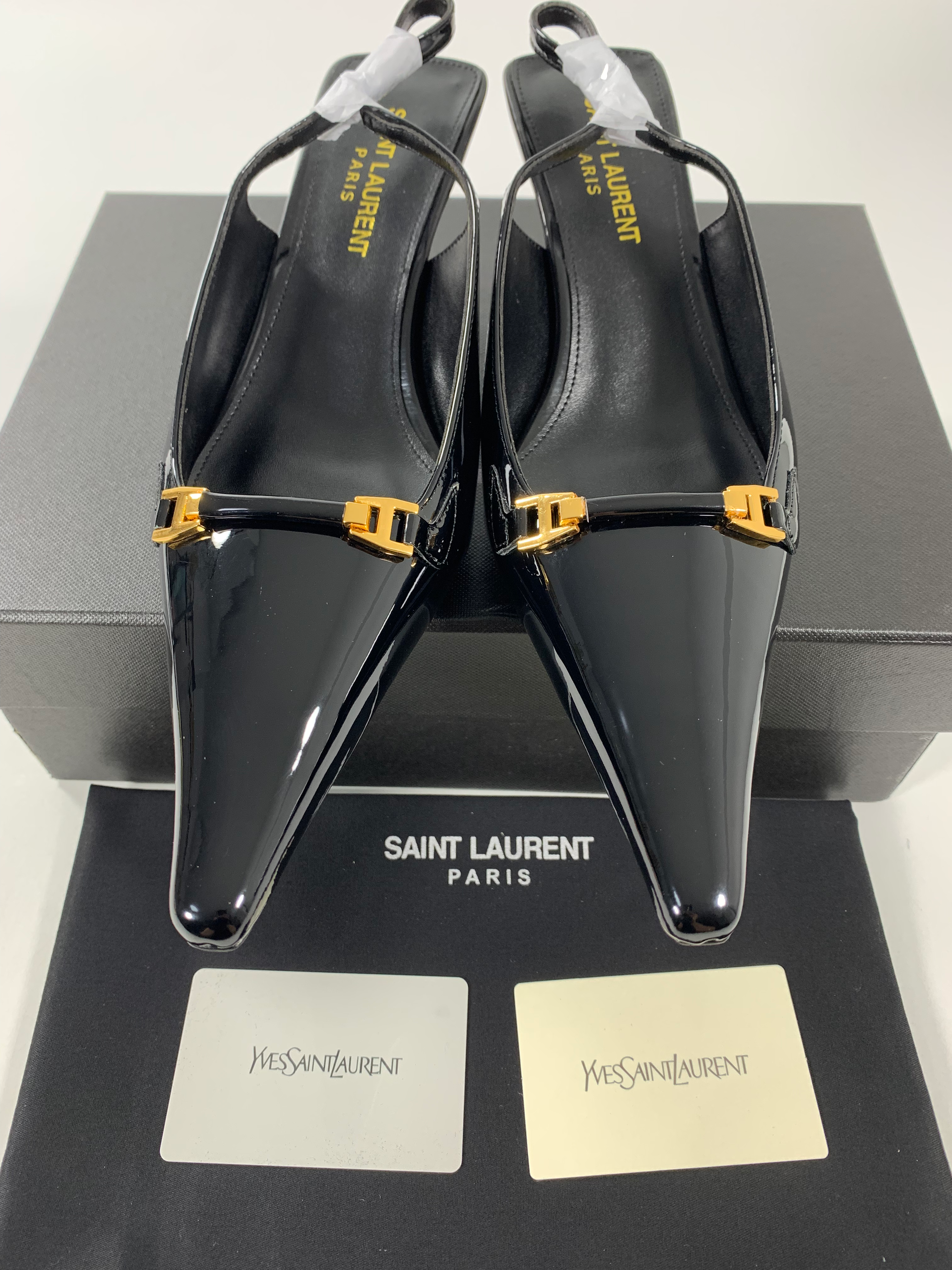 Black YC Slingback Pumps In Patent Leathe