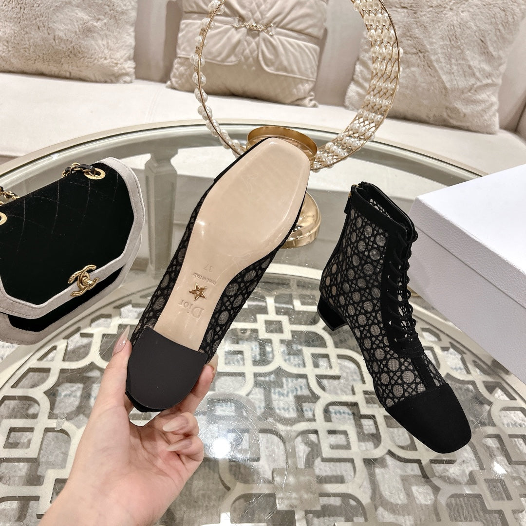 Black Cannage Motif & Suede ND Ankle Boot