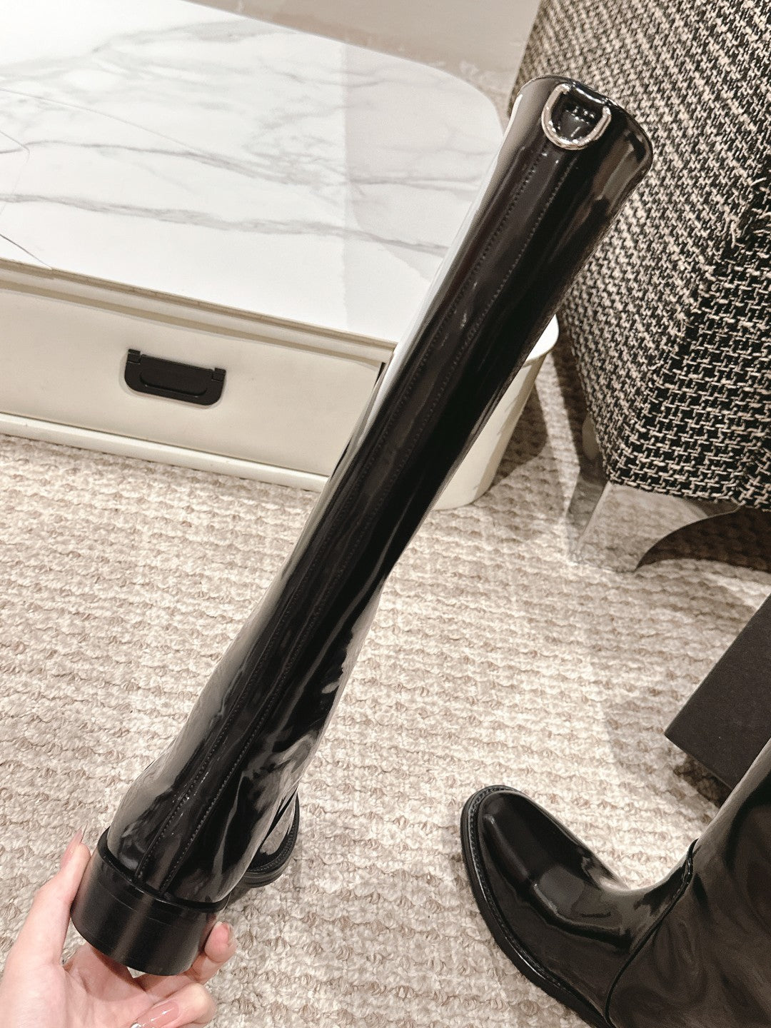 Black Hunt Boots In Glazed Leather