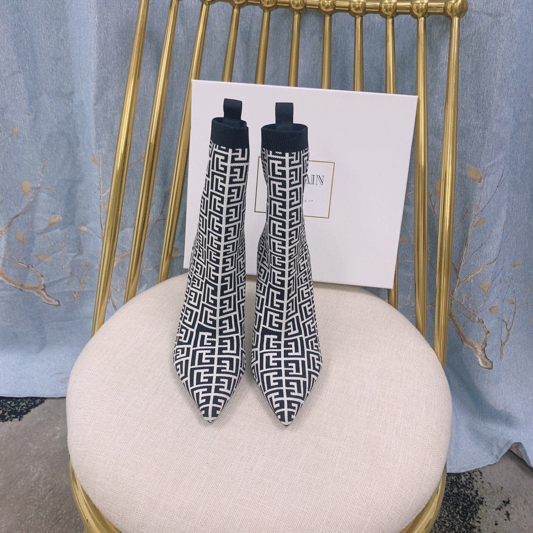 Ivory BB stretch knit Skye ankle boots