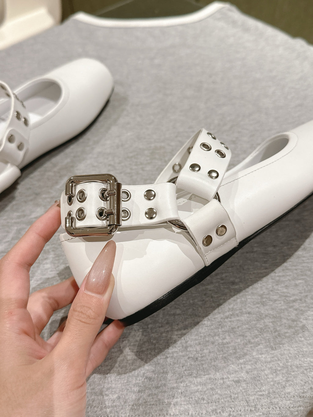 White Biker Ballet Flats