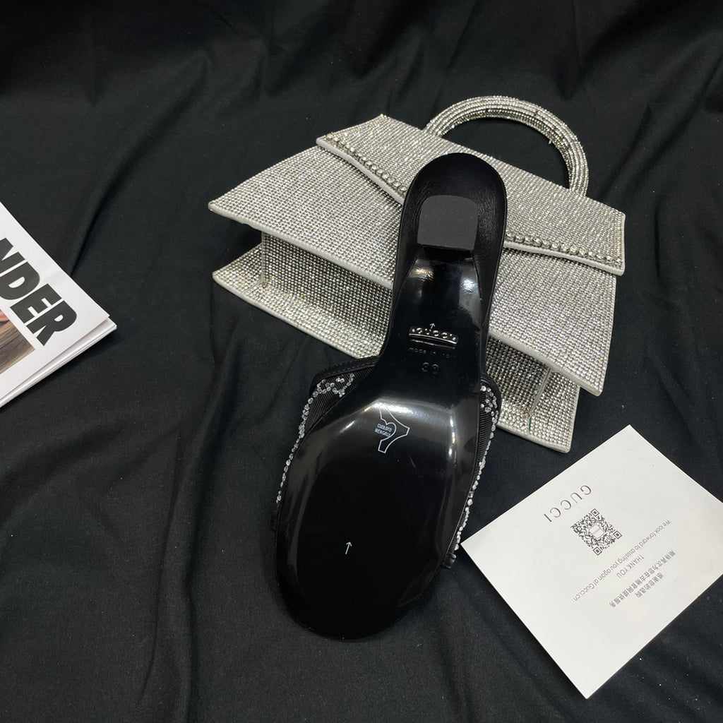 Black GG Mid-Heel Slide Sandal