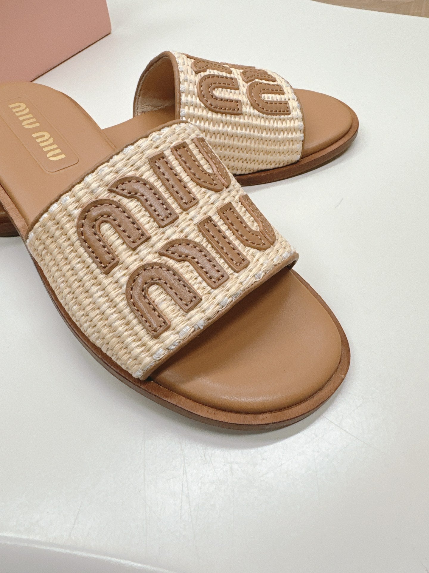 Natural Raffia-Effect Mules