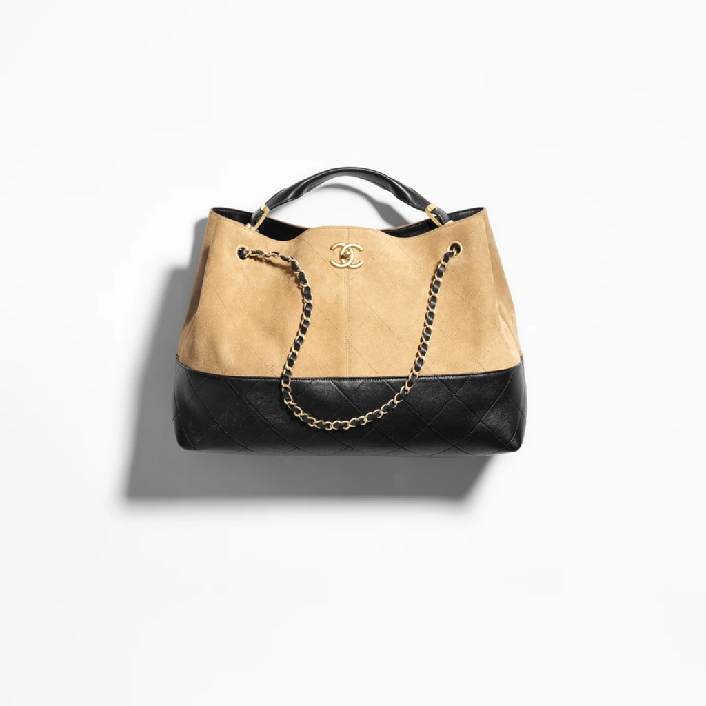 Beige & Black Small Shopping Bag