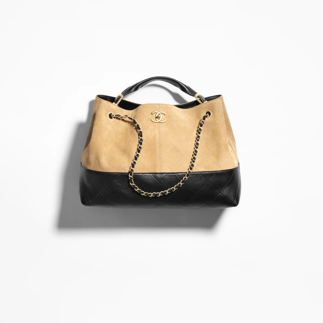 Beige & Black Small Shopping Bag