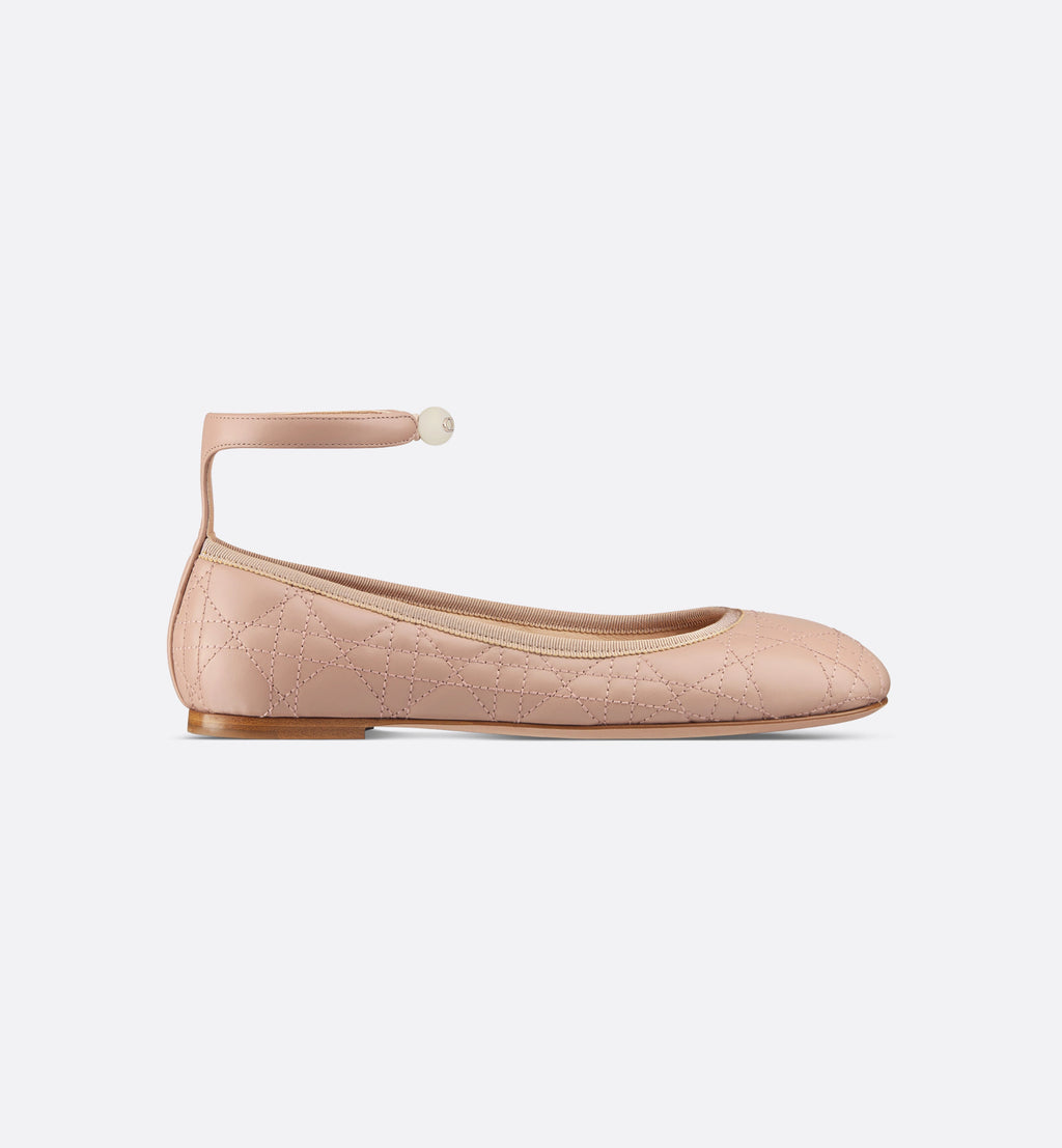 Nude Quilted Ballet Flat With Strap